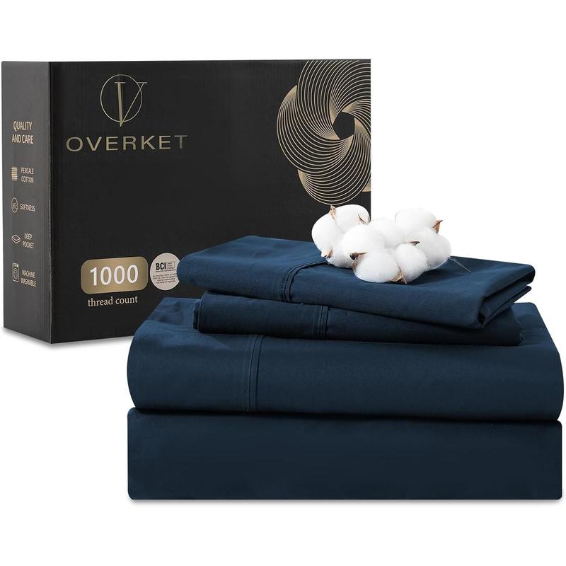% Sheets King Size 1000 Thread Count Sateen Weave Soft Breathable 16-Inch Deep Pocket 4PCS(King,Navy)