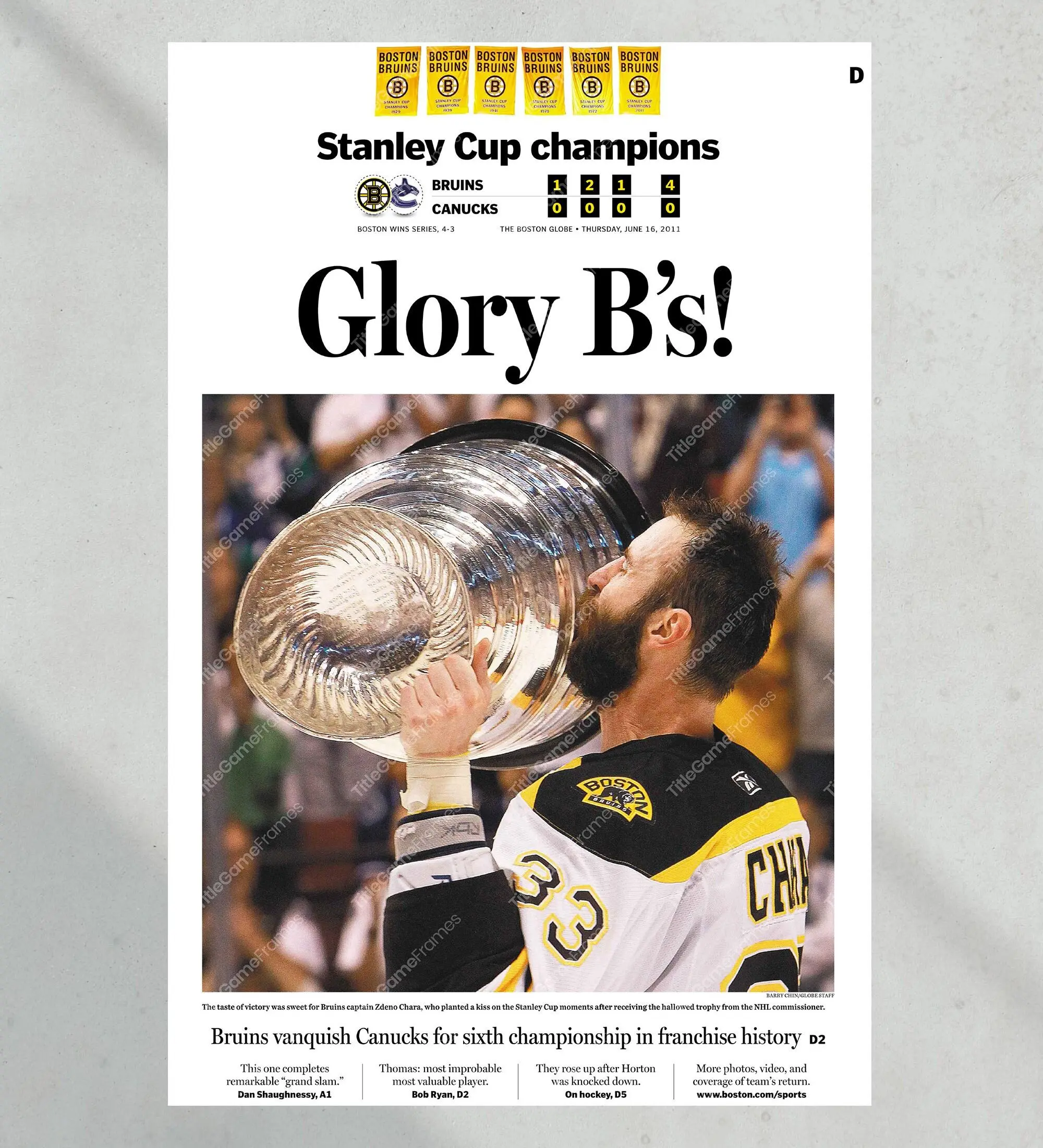 2011 Boston Bruins Stanley Cup Champions "Glory B's!" Unframed Poster Print Boston Garden