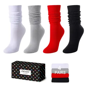 Zmart 4 Pairs Colorful Slouch Socks For Women Girls, Scrunch Socks Women, Cotton Long High Tube Socks White Red Black Gray  SwimWeek  summervibes