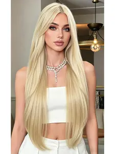 MIXPOP 613 Blonde Layered Straight Wig for Women, 24 Inch Natural Looking Synthetic Hair Wig with Middle Part, Heat Resistant, Straight Synthetic Wigs, Daily/Party Use