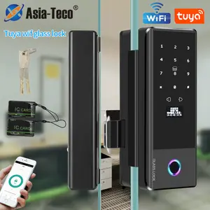 Smart Glass Door Lock, WiFi Remote Unlock, Tuya APP Fingerprint Password, Ic Card Mechanical Key, Interchangeable Body, Suitable for Wood Doors