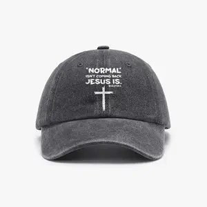 Normal Isn't Coming Back Jesus Is Washed Cap, Aesthetic in Cotton Denim, Adjustable & USA Made, Daily Casual Outdoor