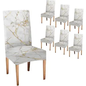 Chair Covers for Dining Room Set of 6 Spandex Stretch Chair Covers Washable Parsons Seat Slipcovers for, Banquet, Wedding, Party, Gold White Marble