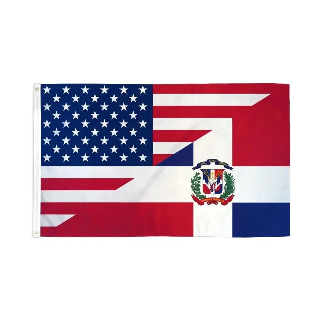3x5ft Hangable Polyester USA-Dominican Republic Combination Bold Print Flag Banner, Dye Sublimation, Header Tape for Festive Party Backdrops, Outdoor Displays