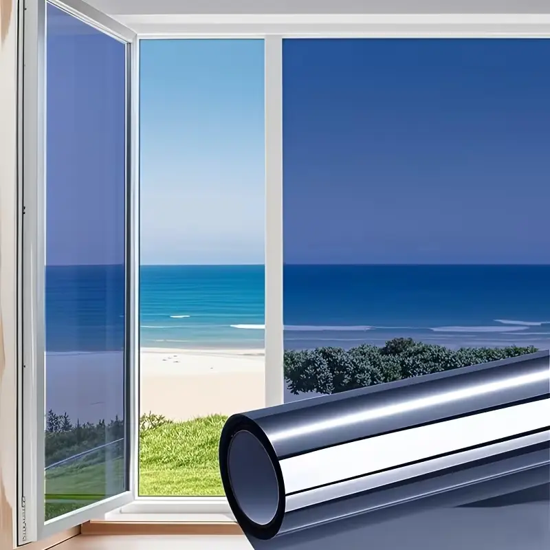 Static-Adhesive 1-Way Privacy Insulated Sunshade Film with Mirror Side - Easy-to-Install Home Improvement Building Supply for Bathroom, Kitchen, Office
