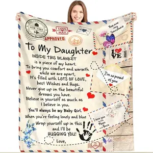 To My Daughter Gift from Mom Dad Soft Cozy Flannel Blanket Air Mail Love Letter Inspirational Sentimental Plush Throw Warm Fuzzy Bedroom Sofa Blanket Perfect Gift for Daughter Birthday Graduation Holiday Home Decor