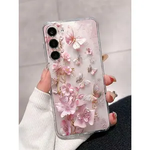 1pc Thick Butterfly Painted Shockproof Transparent Phone Case, Compatible With Samsung Galaxy S26/S26 PLUS/S26 Ultra, S25/S25 PLUS/S25 Ultra, A17, A07, A16, A36, A26, A56, A50, A12, A32, A52, A72, A51, A21S, A13, A14, S24/S24 PLUS/S24 Ultra, S22, A52, A5