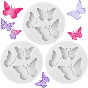 3PCS Mini Butterfly Silicone Molds Cute Fondant Cake Baking Chocolate Candy Cupcake Topper Desserts Decoration Polymer Clay DIY Crafts for Women Girl Valentines Gift