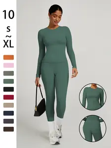 Women's Simple Solid Color Active Wear Athletic Fashion Activewear Sportswear Set, Comfortable T-Shirt & Slim Fit Pants, Yoga Sports Outdoor Fitness, Fall Winter Daily Wear