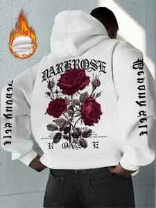 TikTok Viral Dark Rose Gothic Graphic Print Hoodie Fleece-Lined Cotton Cozy Home Loungewear Streetwear Oversized Sweatshirt Trendy Edgy Aesthetic Outfit Must-Have on TikTok