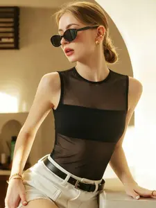 New Arrival Hot Sexy Bodysuit Sheer Tulle Black Bodysuit Women Sleeveless Bodycon Thong Bodysuit Mesh Summer Corset Body Lingerie Party Club Night Out Streetwear Women's Evening Top