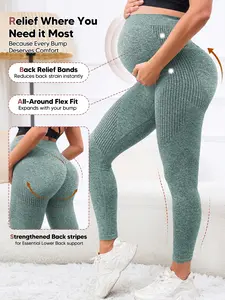 Maternity Seamless High Waisted Leggings, Full Belly Support Pregnancy Pants, Stretchy over Bump Yoga Pants, Soft Breathable Workout Tights