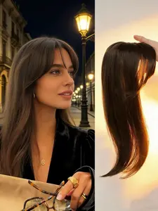 💥 Instant Hair Makeover! Dark Brown Straight Hair Topper with Bangs | Premium Kanekalon Synthetic | Easy Clip-In for Natural Volume & Realistic Style | Great for All Hair Types! Fit Wig