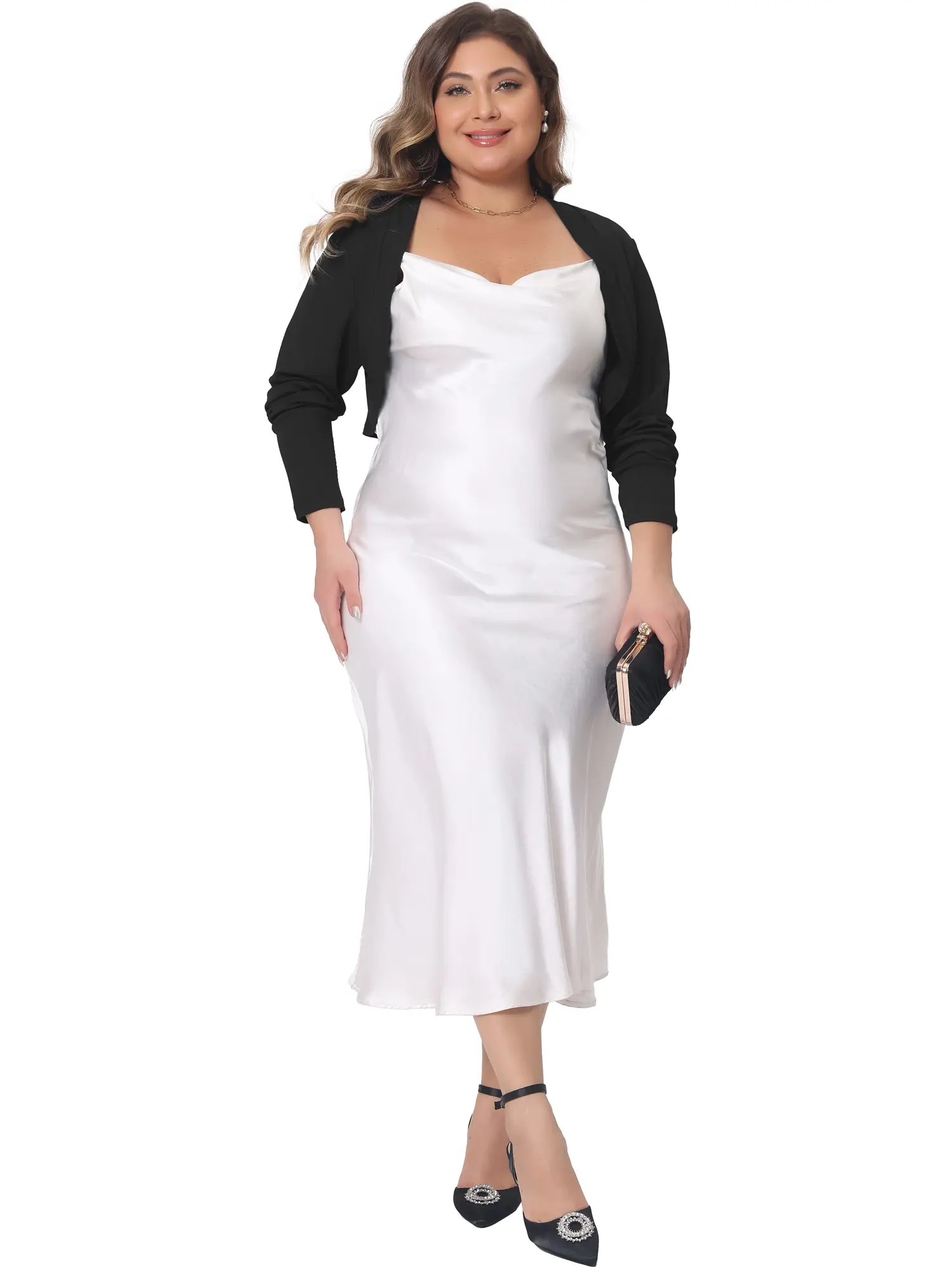 Agnes Orinda Plus Size Shrugs Long Sleeve Casual Open Front Cropped Cardigan