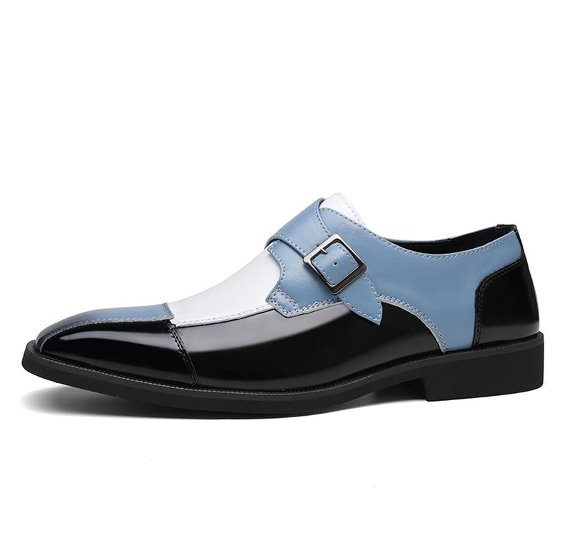 Men's Multi-Color Monk Strap Dress Shoes, Black Blue White Formal Leather Shoes13809