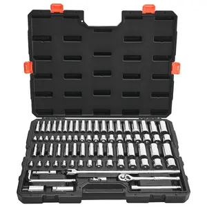 76-Piece 3/8-Inch Drive CR-V Steel Socket and Ratchet Set, Includes Ratchet Handle, SAE/Metric Deep/Shallow Sockets, Accessories, Storage Case for Automotive Repair
