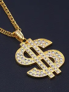 Metal Chain Dollar Pendant Necklace, Hip Hop Style, Retro 80s 90s Accessory, Unisex, Perfect for Parties and Carnivals