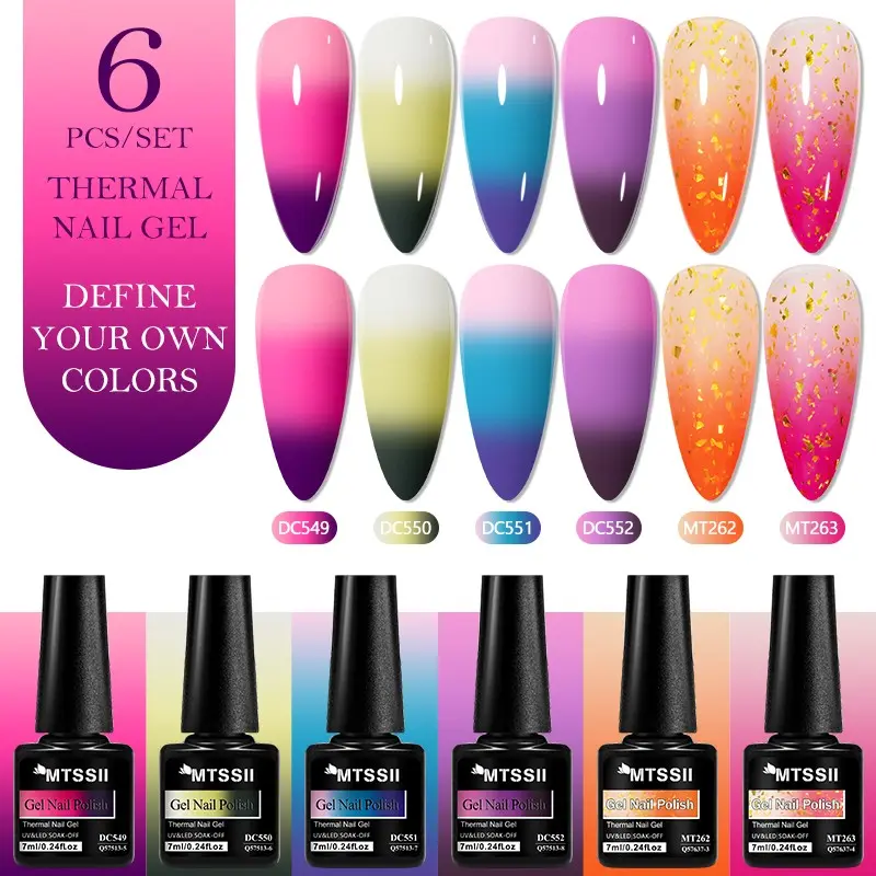 MTSSII 6pcs Thermal Gel Nail Polish Set, Gel Polishes, Spring Summer Macaron Gradient Temperature Color Changing Long Lasting Nail Art DIY Gel Varnish, Nail Care, Professional Salon Quality, Perfect Gift for Nail Manicure Lovers
