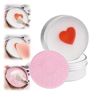2026 Viral Love Heart Makeup Brush Cleaner Solid Soap with Silicone Cleaning Mat | Removes Cosmetic Dirt Oil & Stains for Brushes & Sponges