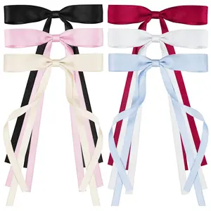 6 PCS Hair Bows for Women, Satin Hair Ribbon Hair Bows Metal Bow Hair Clips with Long Tail, Tassel Bowknot Hair Clips Hair Barrettes Hair Accessories for Women Girls Teens Kids