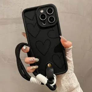 Anti-Drop Tpu Phone Case with Lanyard, Heart Design, Compatible with iPhone 11/12/13/14 Pro Max/15 Pro/16 Plus/17/17 Pro/17 Pro Max