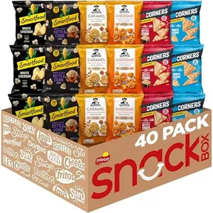 Frito-Lay Popped and Crisps Mix Variety Pack 40 Individually Wrapped Snacks PopCorners Sweet Salty Kettle White Cheddar Smartfood Popcorn Quaker Rice Crisps Non-GMO Kosher Gluten Free - Cheese