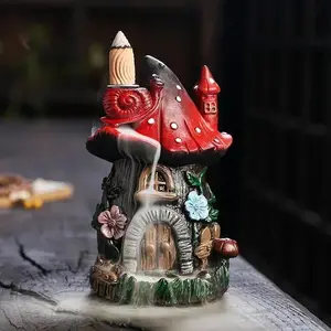 Mushroom House Design Incense Burner, 1 Count Creative Backflow Incense Burner, Home Ornament for Living Room Bedroom Office, Scented