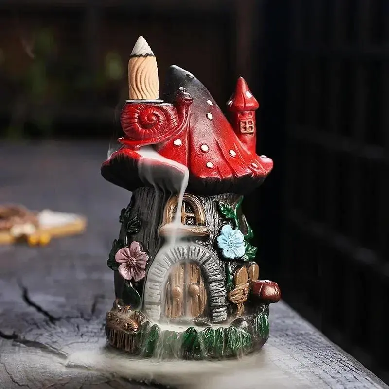 Mushroom House Design Incense Burner, 1 Count Creative Backflow Incense Burner, Home Ornament for Living Room Bedroom Office, Scented Fragrance Aroma