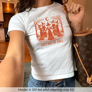 Girls Will Be Girls Baby Tee, Witchy Baby Tee, Feminist Shirt for Women, Halloween Aesthetic Top, Y2K Graphic Crop Top Tee, Graphic Tee