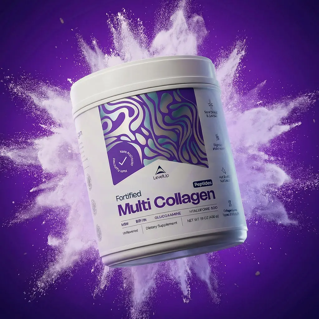 LEVELUP Fortified Multi-Collagen Peptides with Biotin Hyaluronic Acid MSM Glucosamine Unflavored Joint Support Hair Health Skin Nails Gut Health Non-GMO Gluten-Free