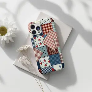 Vintage Plaid Patchwork Phone Case, Quilted Collage Cover, Retro Cottagecore Aesthetic Protective Design Case