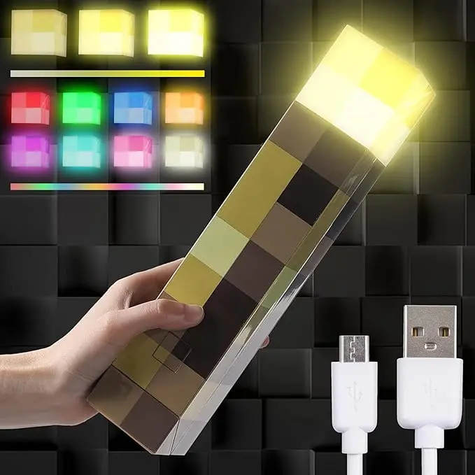 Pixel Torch Night Light - 7-Color RGB LED, USB Rechargeable, Compact Wall-Mounted & Handheld Lamp, Room Decor for Game Nights, Man Cave Gadgets, Rgb Colors