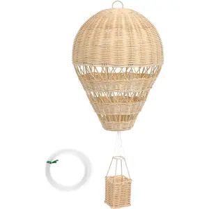 Inflatable Rattan Hot Air Balloon and Planets Wall-Mounted Decor Crafts for Photos Natural