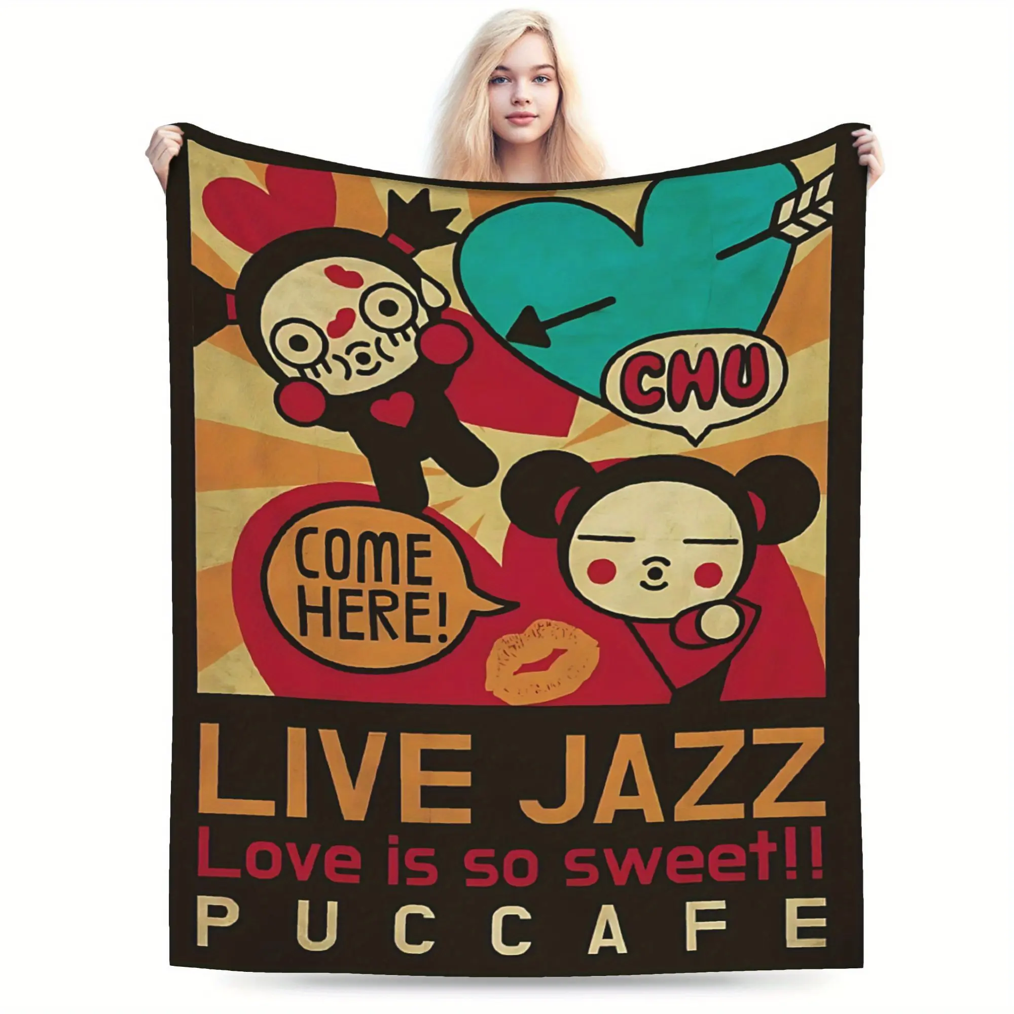 Pucca Retro Print Microfibre Flannel Blanket - Multi-Size, Super Soft, Warm, Wrinkle Resistant, Breathable, Durable, Machine Washable, All-Season Blanket for Sofa, Bedroom, All Seasons