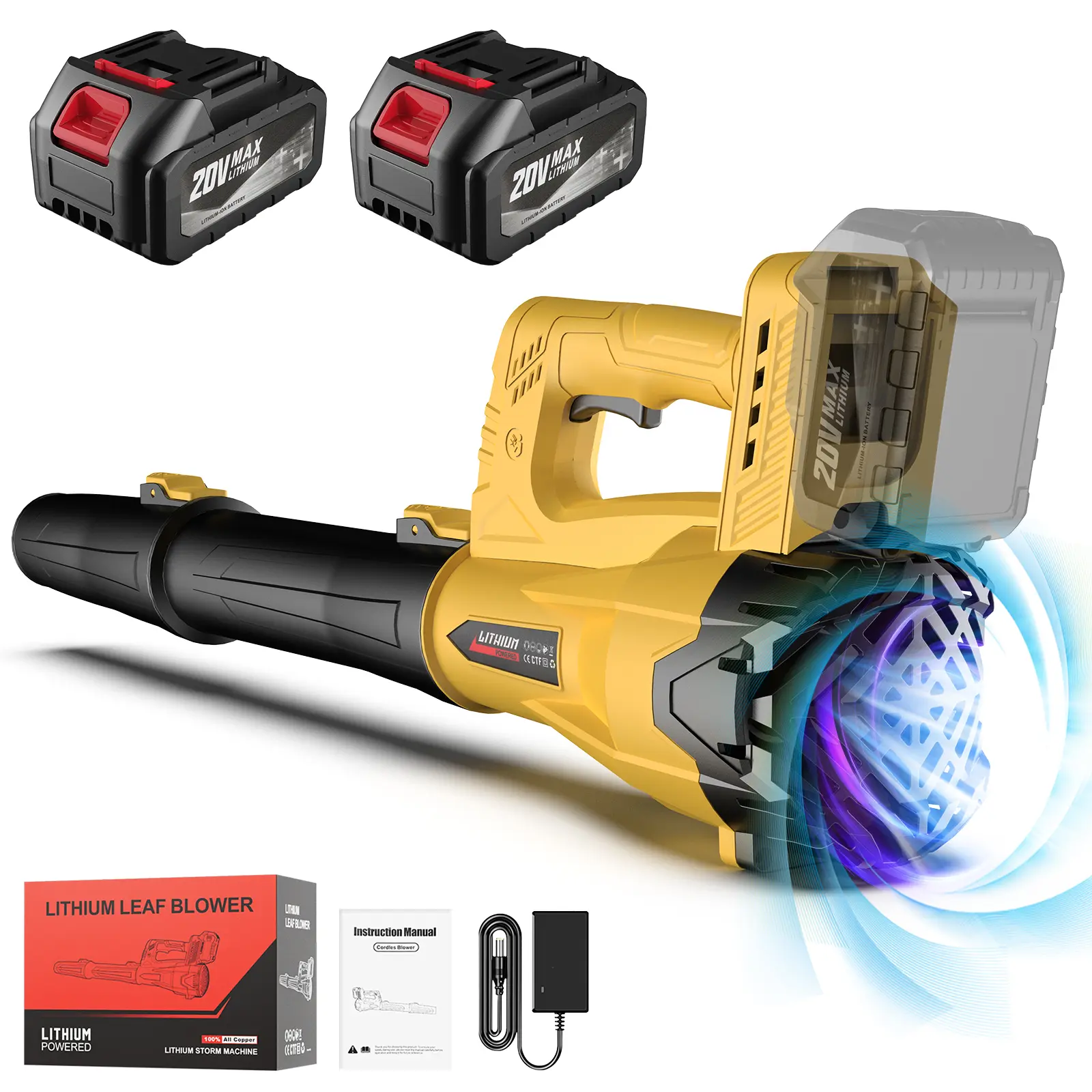 【FREE 4.0Ah Battery*2】 Cordless Leaf Blower, 160MPH 580CFM Brushless Power, Lightweight 4.3lbs Handheld with 2 Nozzles for Yard, Patio, Car Cleaning & Snow