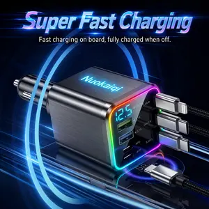 Super Fast Car Charger: QC3.0&PD2.0,120W Max,3 Retractable Cables + 4 Ports | 7-in-1,Smart Chip & LED Voltage Display | Universal Charging Solution for iPhone & AndroidThe Ultimate Road Trip Companion