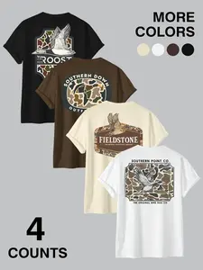 🦆🔥4 Pack Southern Hunting Fitted Graphic Tees | Camouflage Duck Print Shirts | Trendy "Southern Down" & "Fieldstone" Tops | Versatile Outdoor & Casual Everyday Outfits Man