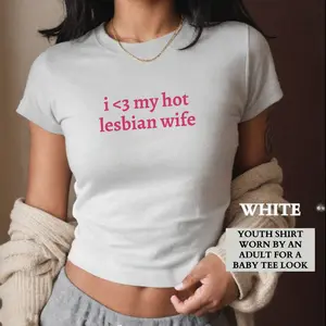 [Sale Up To 40%] Lesbian Pride Baby Tee Shirt, I Heart My Hot Lesbian Wife ,LGBTQ WLW Gift for Her