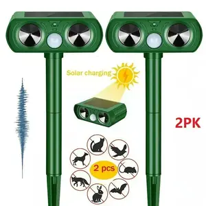 2-Pack Solar Ultrasonic Animal Repellent with Flashing Lights - Deters Deer, Rabbits, Squirrels & More - for Yard/Garden/Farm, Easy Install & Durable