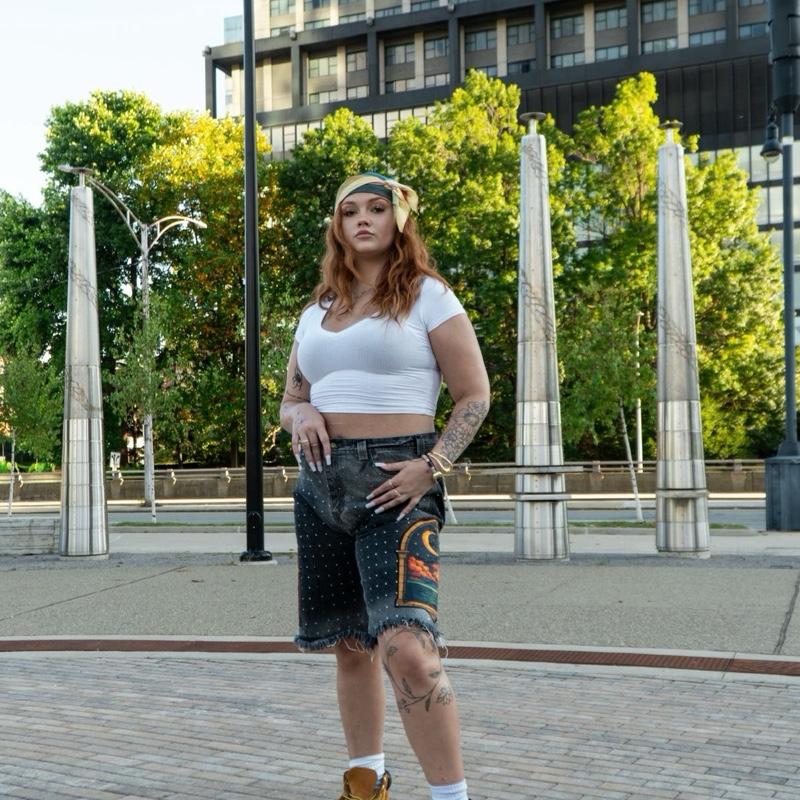 Starry Night Jean Jorts with Unique Starry Pattern and Distressed Hemline