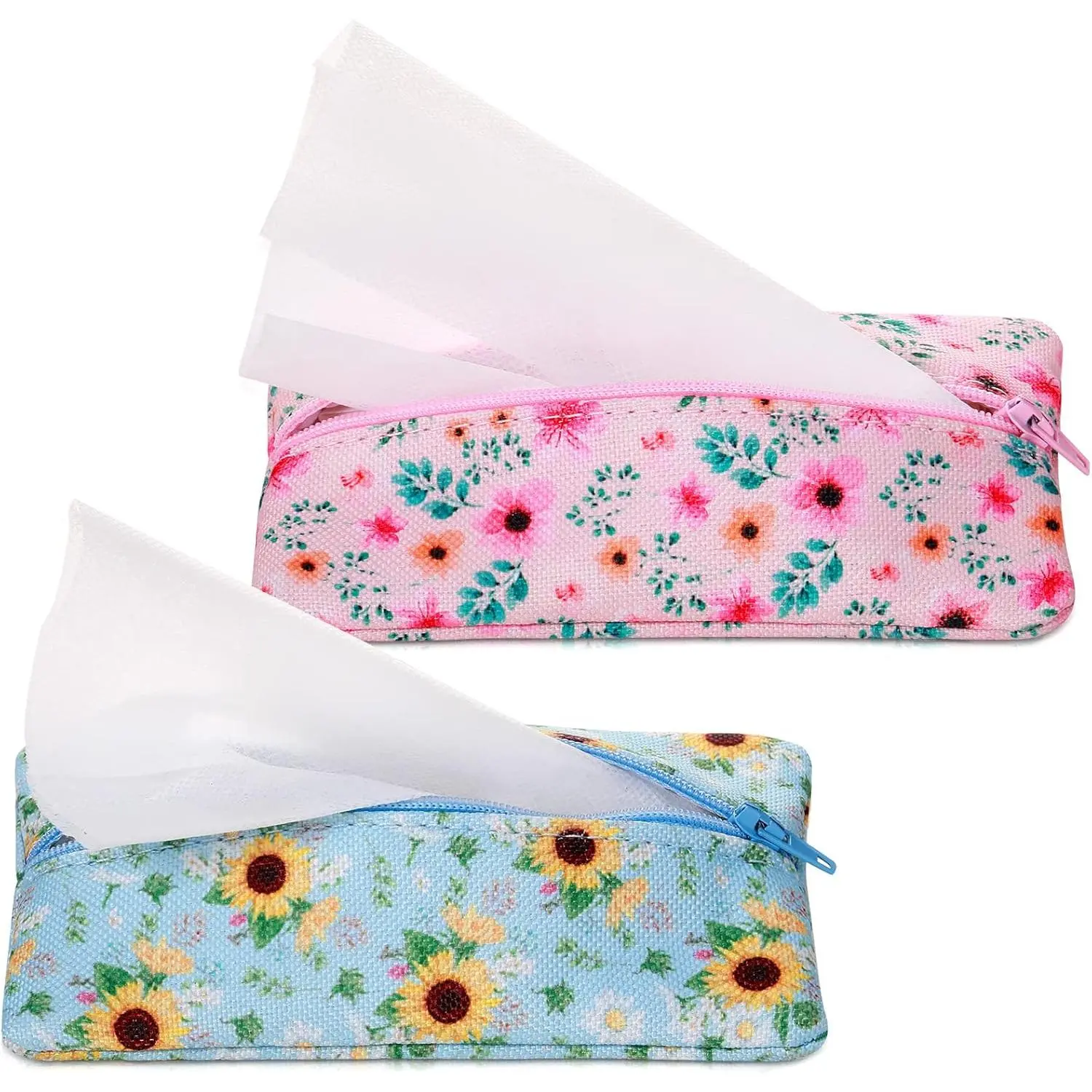 2 count Purse Tissue Holder Travel Tissue Pouch for Purse Fabric Zipper Enclosed Pouches  Flower  Paper Holder for , 5.25 x 3 Inches(Floral Flower Print)