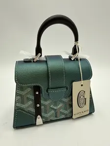 Pre-owned Leather Luxury Bags & Accessories Goyard Saigon Wooden Top Handle Mini Shoulderbag, Iridescent Pine Green Date Code: NODC090421