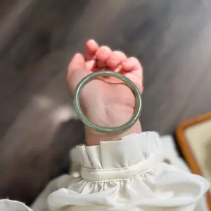 Skinny Natural Jade Bangle, White Green color Jade Bangle