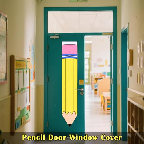 2 Pcs Classroom Door Cover Curtains with Pencil & Composition Notebook Patterns, Back to School Privacy Window Covering, Student Friendly Classroom Decor for Kindergarten Primary Daycare Teacher Office Door