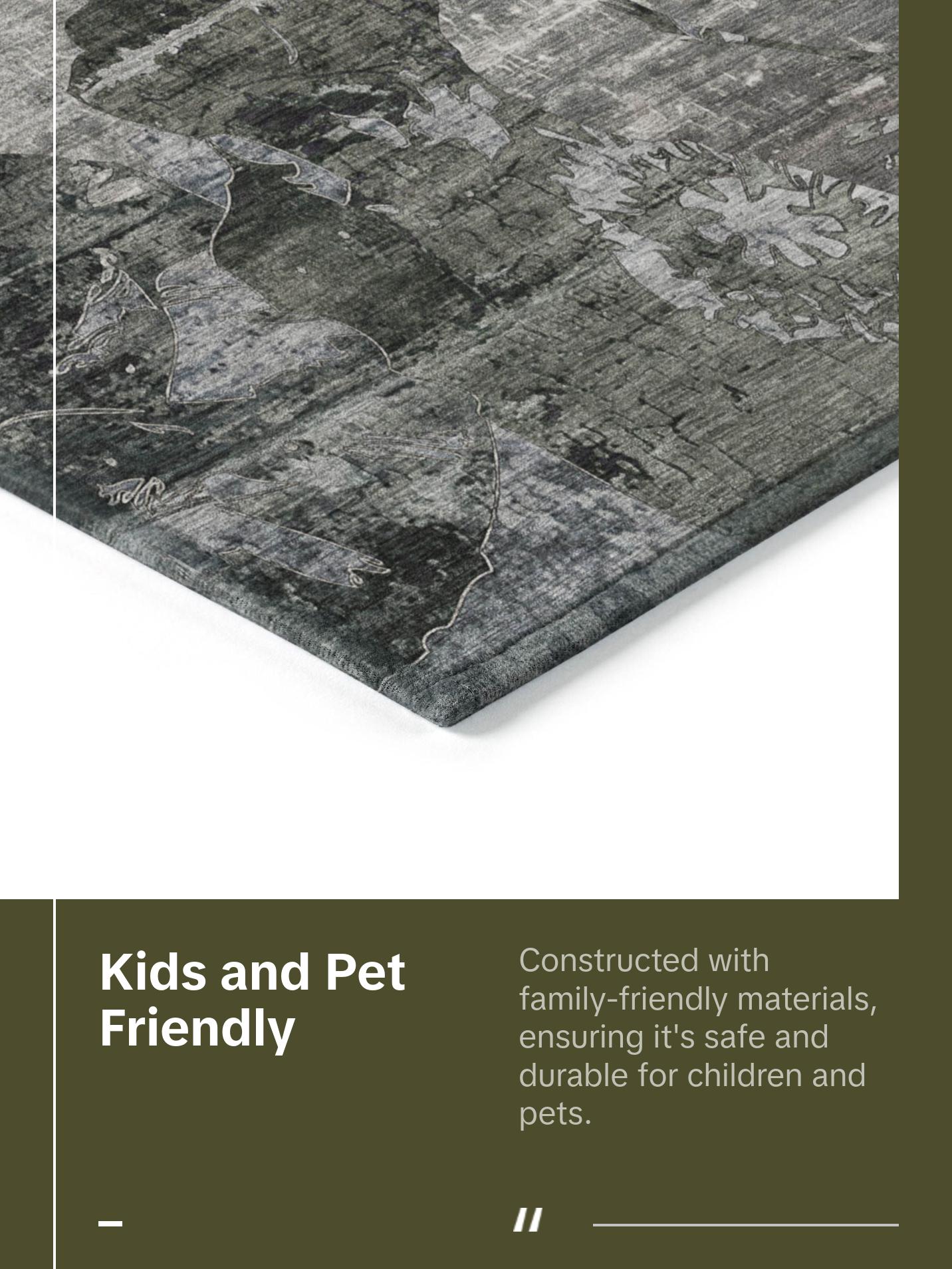 Machine Washable Gray Rug - Indoor / Outdoor - Kids / Pet Friendly Organic Print Rug