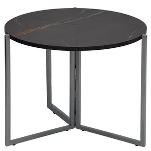 43-Inch Round Folding Table – Black Carrera Finish, Space-Saving Design with Sturdy Iron Base