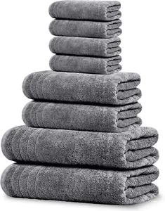 Tens Towels Pack of 8 Towels Set, 2 Extra Large Bath, 2 Hand, 4 Washcloths, 100% Cotton, Lighter Weight, Quicker to Dry, Super Absorbent, Perfect for Bathroom, Dark Grey
