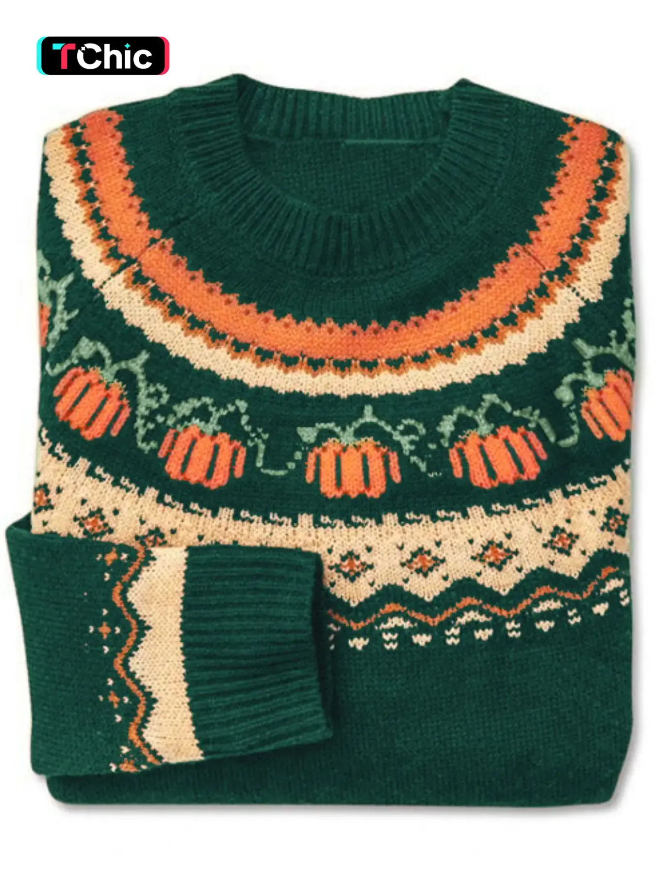 Women's Casual Round Neck Pumpkin Jacquard Sweater for Halloween, Fitted Knit Pullover for Fall & Winter, Comfortable and Stylish