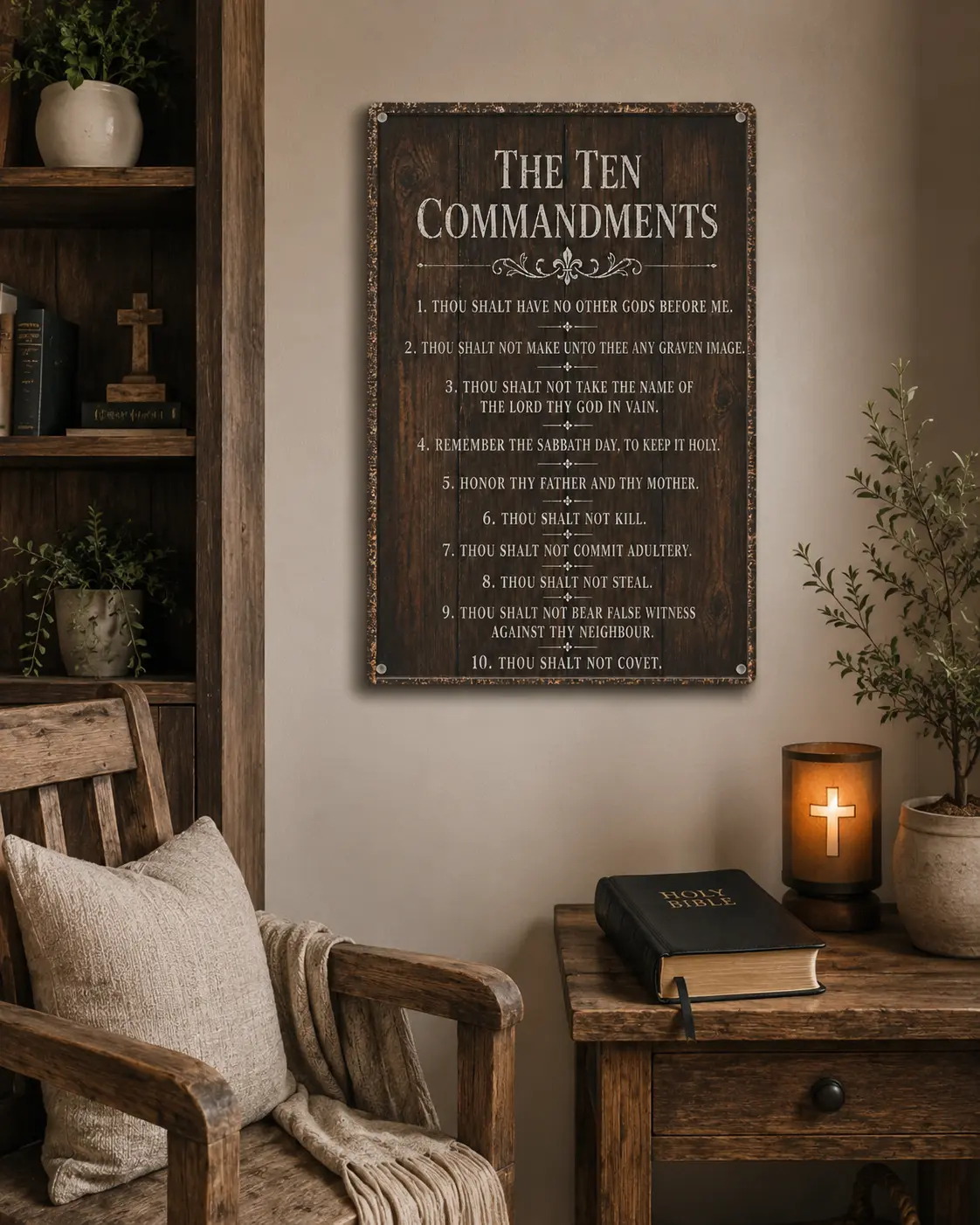 Ten Commandments Metal Sign, Christian Wall Decor, Rustic Farmhouse Bible Verse Tin Sign, Faith Inspired Home Decor for Prayer Room, Church, Living Room Gift, SummerWins, DealsForYouDays
