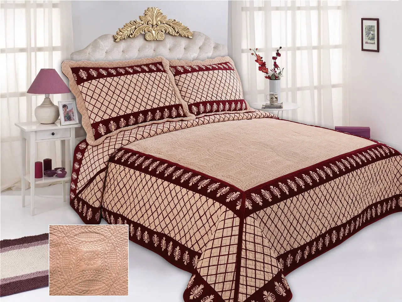 Madrid 3pcs Luxplush Embroidery Quilt @3pcs KING NAVY Bedspread Set Decorative Bedding Set